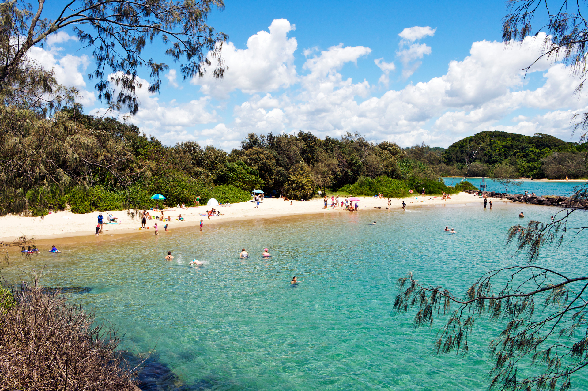 People Enjoying Brunswick Heads Beach Near Byron Bay