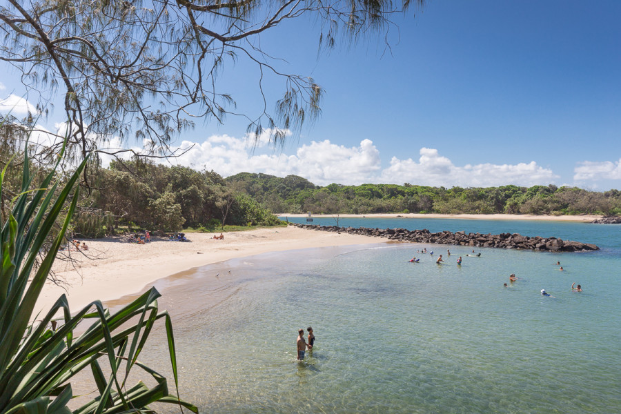 Distant Shot of People Swimming in Brunswick Heads Beach near Byron Bay